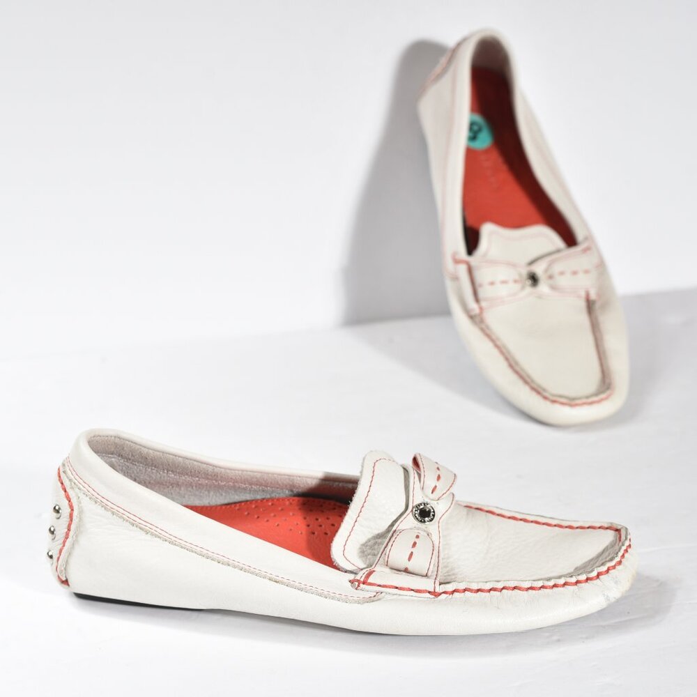 Cole Haan White and Red Leather Driving Moccasins size 8
